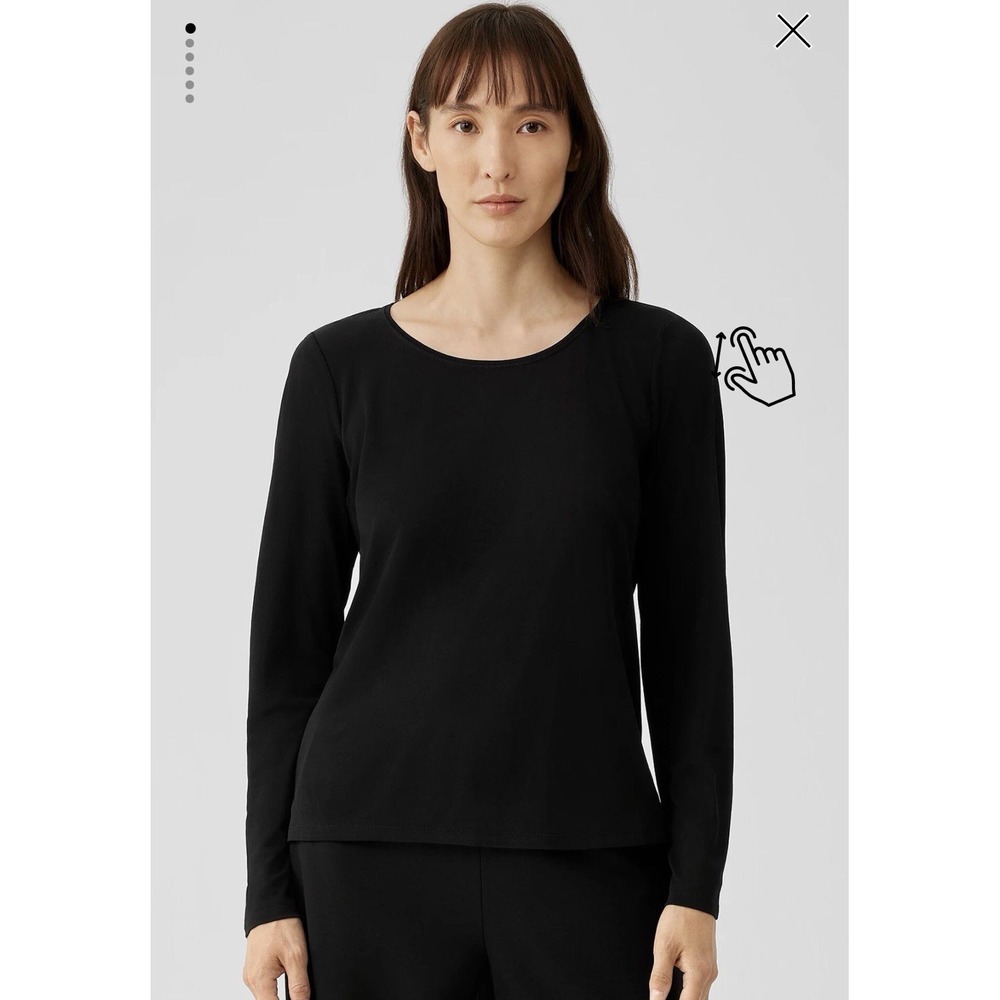 Eileen Fisher Womens Black 100% Organic Cotton Scoop Neck Long Sleeve Size S